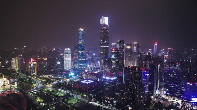 城市夜景航拍珠江夜景