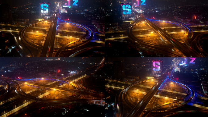 【4K】航拍城市立交桥夜景延时