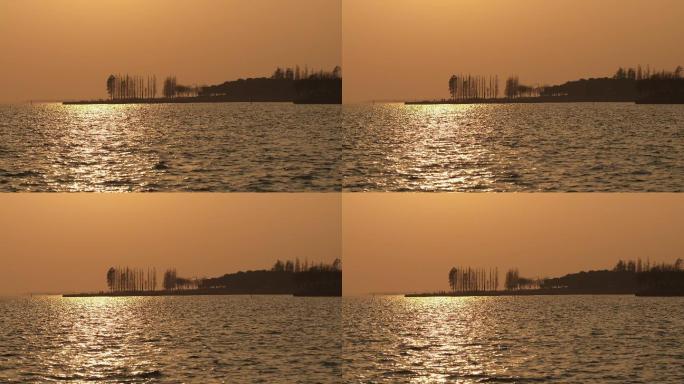 夕阳定山湖湖心岛