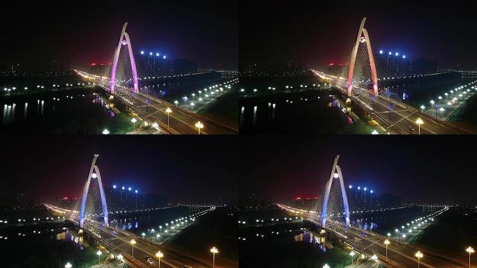 聊城航拍中华路大桥夜景