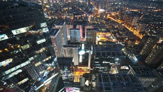 青岛城市夜景全景夜繁华万家灯火航拍4K