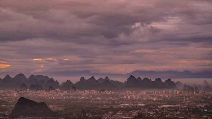 桂林尧山雨后日落延时