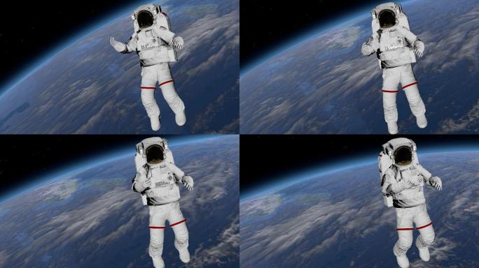 宇航员在太空行走，在空间挥舞着他的手