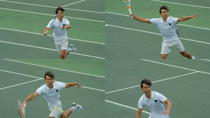 网球选手跑过球场打网球视频运动员奔跑接球