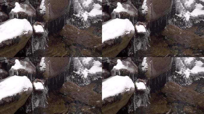 冰雪中的溪流4K视频