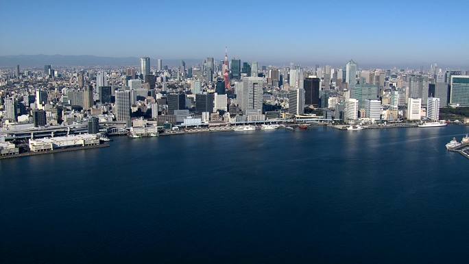 东京湾城市建筑快速发展航拍延时国外地标C