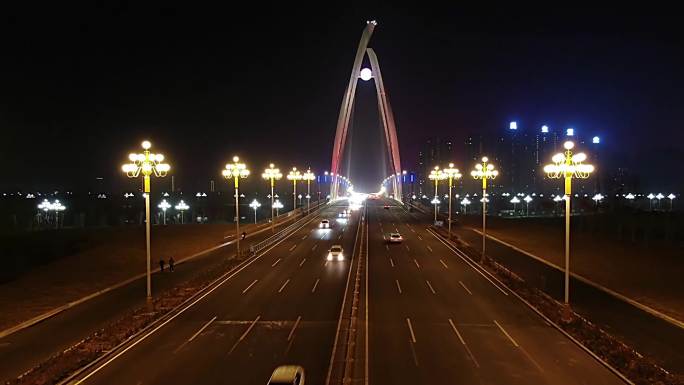 聊城中华路大桥航拍夜景