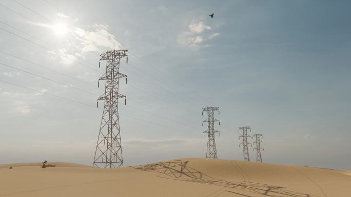 沙漠电塔电力电网传输