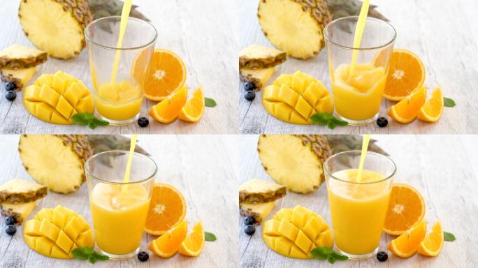 菠萝、芒果和橙汁实拍视频素材