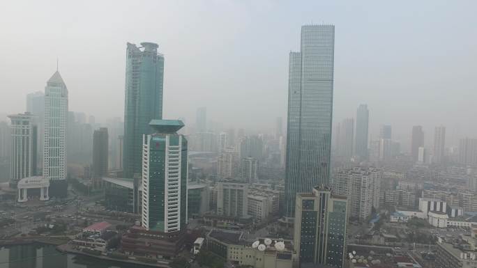 4K武汉城市雾霾楼宇航拍大气污染绿色环保