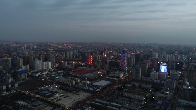 西安疫情街道夜景航拍万家灯火城市疫情晚上