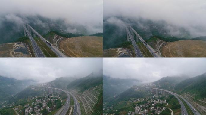 航拍云雾中的高速公路