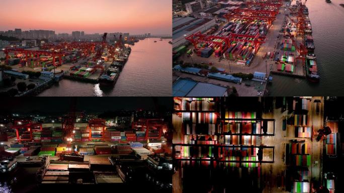 中山市中山港国际货柜码头夜景4K高清航拍