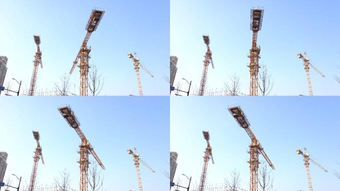 上海城市建设塔吊盖大楼蓝天冬天