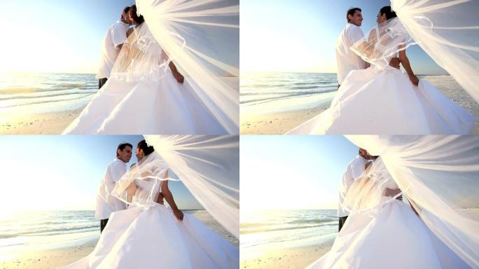 海滩上的新婚夫妇婚礼布置浪漫现场结婚拍婚