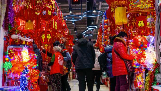 市场购物办年货人流延时