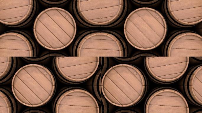 木桶内装有发酵酒精的特写镜头。