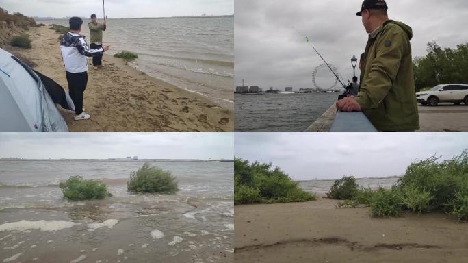 海边 钓鱼 白浪河 海钓 帐篷