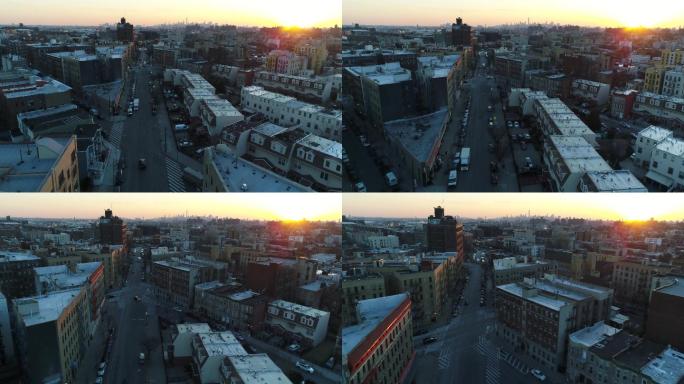 日落时纽约哈莱姆市的城市景观