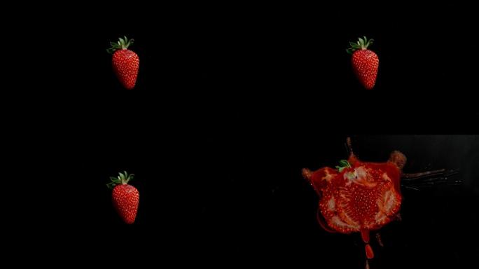 在黑色背景上压碎整个草莓