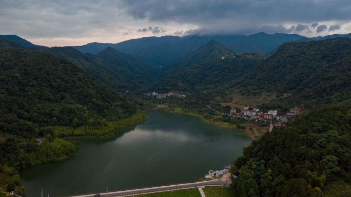 浙江金华北山风景区双龙水库航拍延时摄影