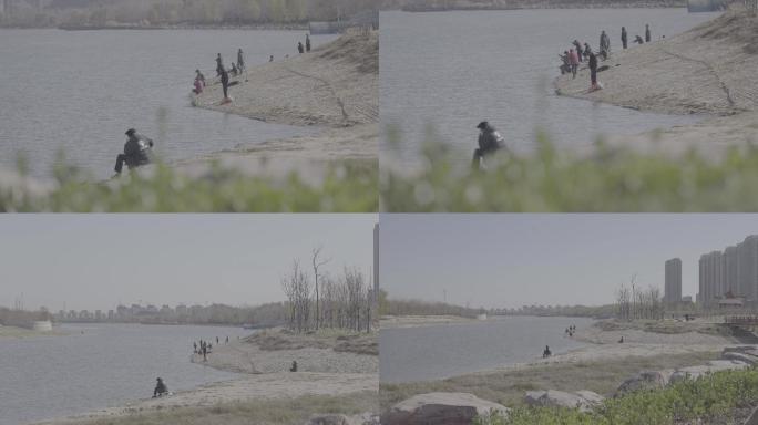 4k老人在湖边钓鱼视频素材