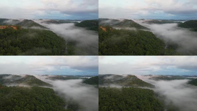 无人机飞越肯塔基州的红河峡谷森林和山脉