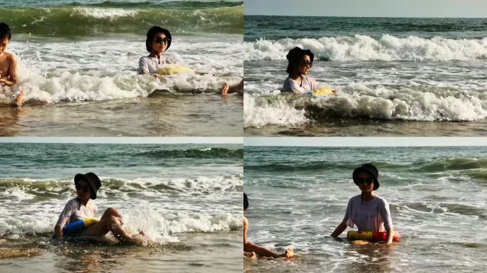 夏天小孩玩海水