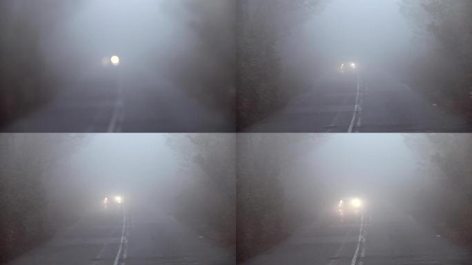 雾中的汽车公路行驶第一视角行车记录仪