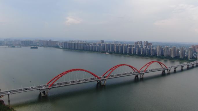 航拍湖南长沙湘江福元路大桥