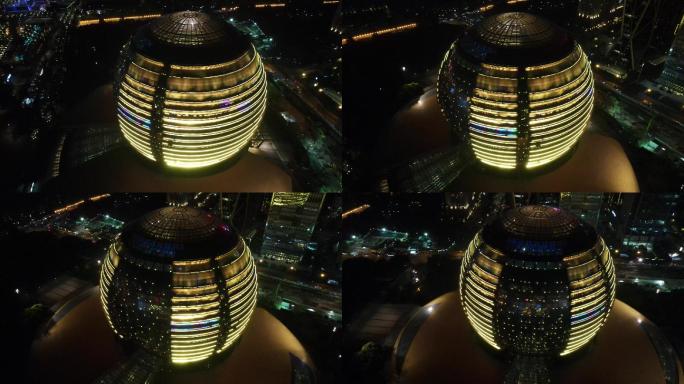 航拍杭州国际会展中心夜景灯光