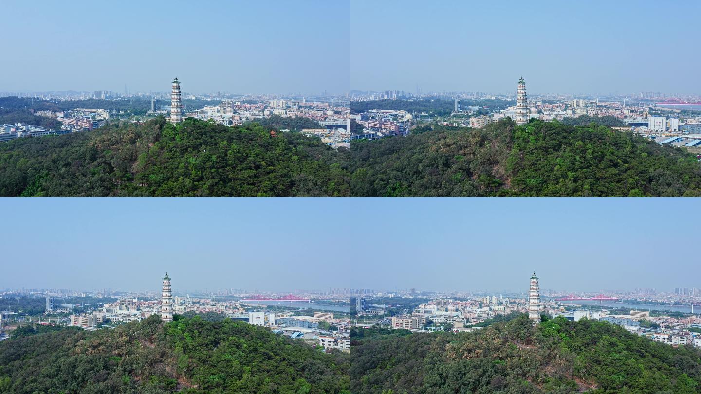 东莞航拍榴花文化旅游区榴花塔环绕2