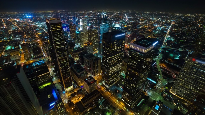 洛杉矶市中心空中屋顶夜景