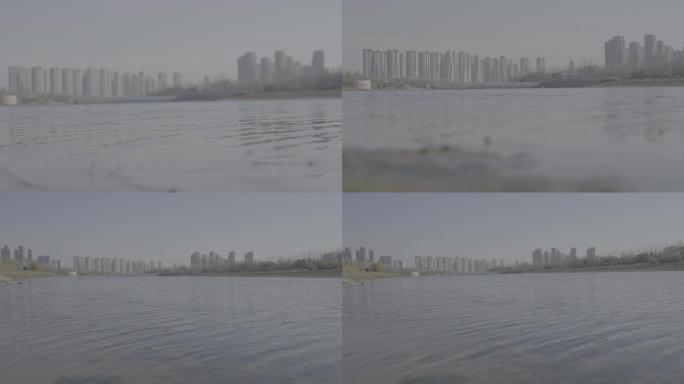 大气城市河边湖边水面波光粼粼视频素材