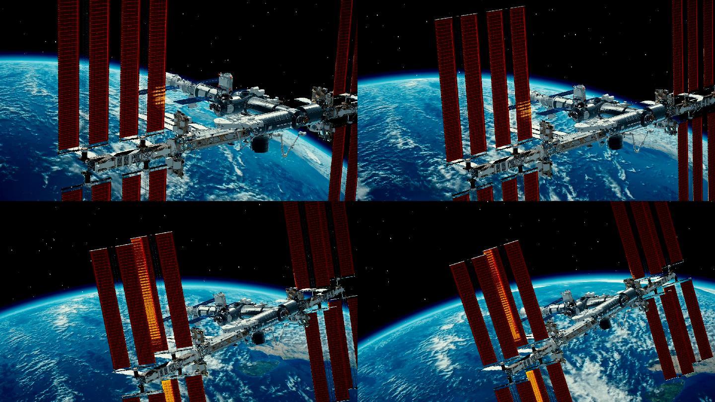 绕地球运行的空间站3D动画。