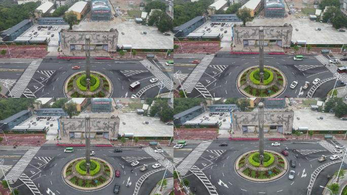 航拍福建漳州中国女排三连冠纪念雕像