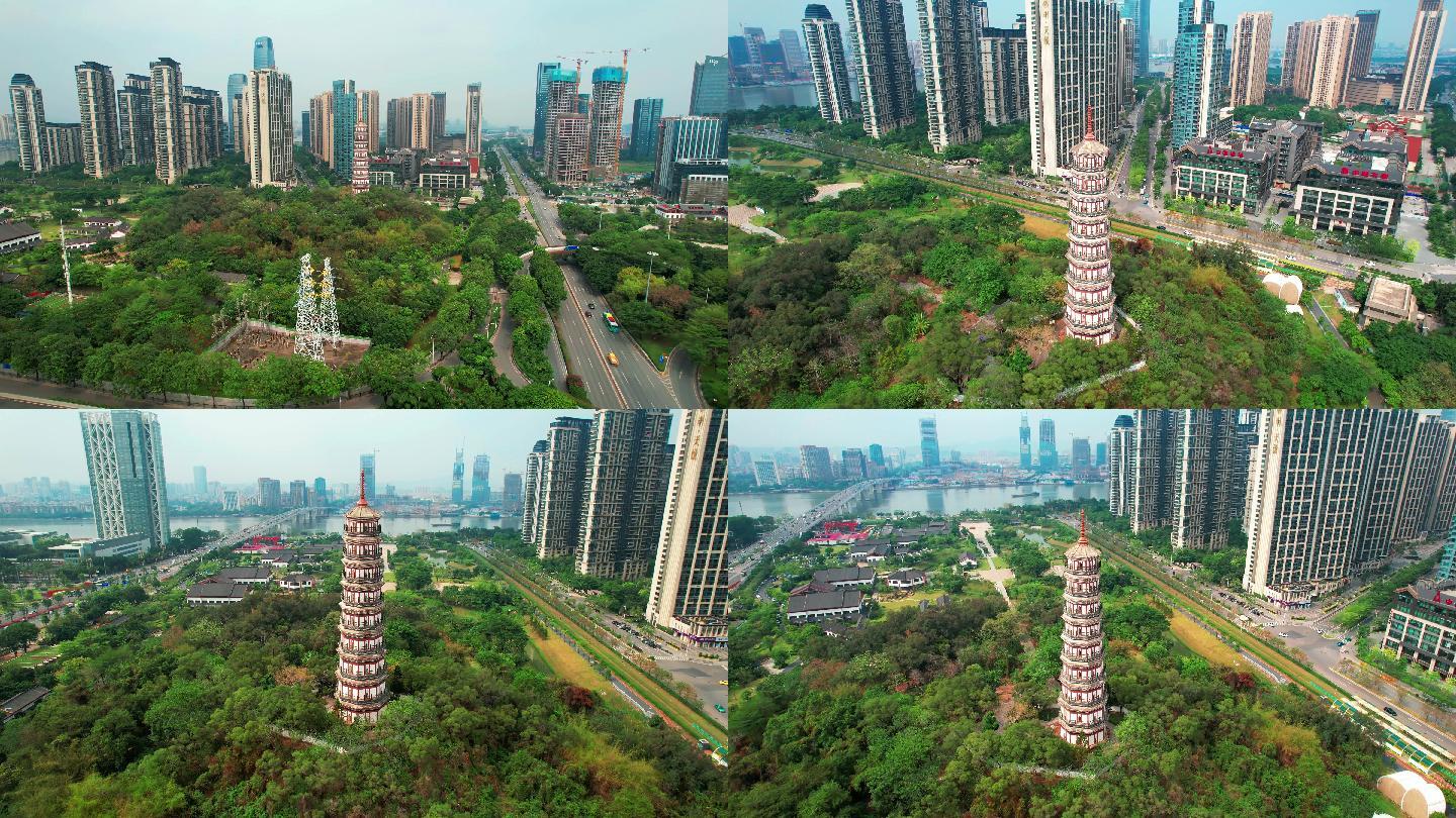广州琶洲塔著名景点航拍多镜头