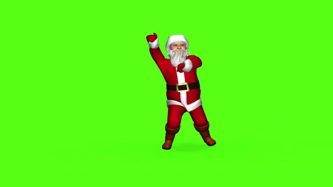 圣诞老人正在跳舞。绿色屏幕上的三维渲染