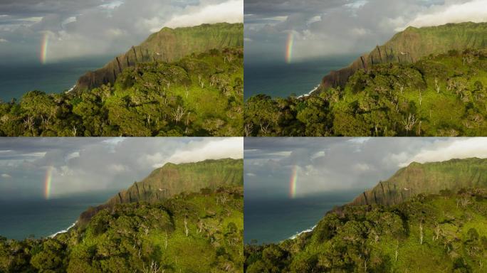 空中的彩虹航拍大海海洋海浪高山