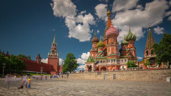 夏日莫斯科市圣巴西尔大教堂背面全景