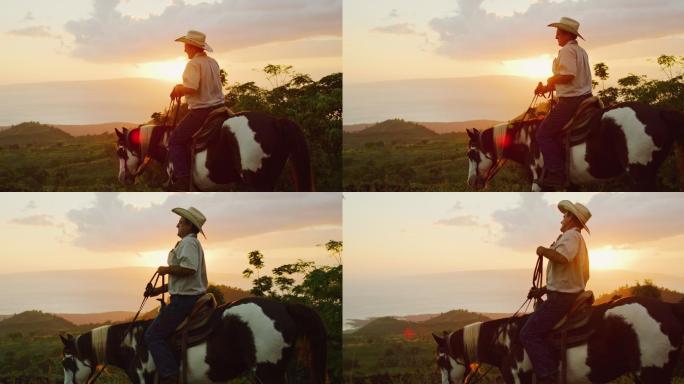 骑马的男人夕阳下骑马骑士牛仔