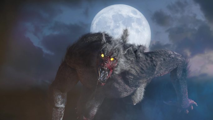 万圣节背景上的狼人3D