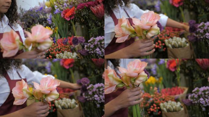 女花商手持精选鲜花