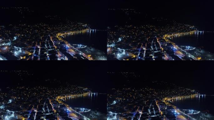 土耳其城市景观的空中夜景。