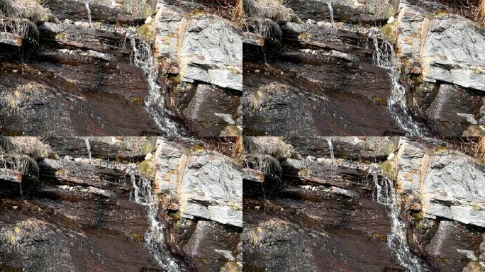 山坡上的融水山间流水