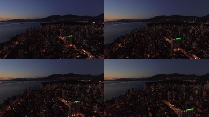 加拿大温哥华市区夜间航空录像。
