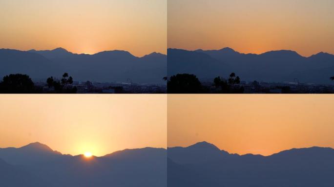 大气的太阳落山-昼夜更替-夕阳延时摄影