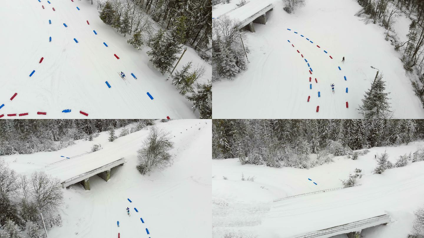 运动员沿着指定路线正在滑雪