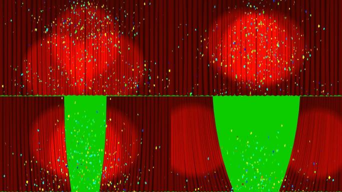 五彩纸屑掉落和红色幕布打开