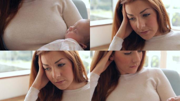 母亲和婴儿初生儿产后抑郁症特写镜头